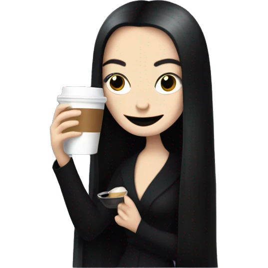 Morticia Addams holding a cup of coffee emoji
