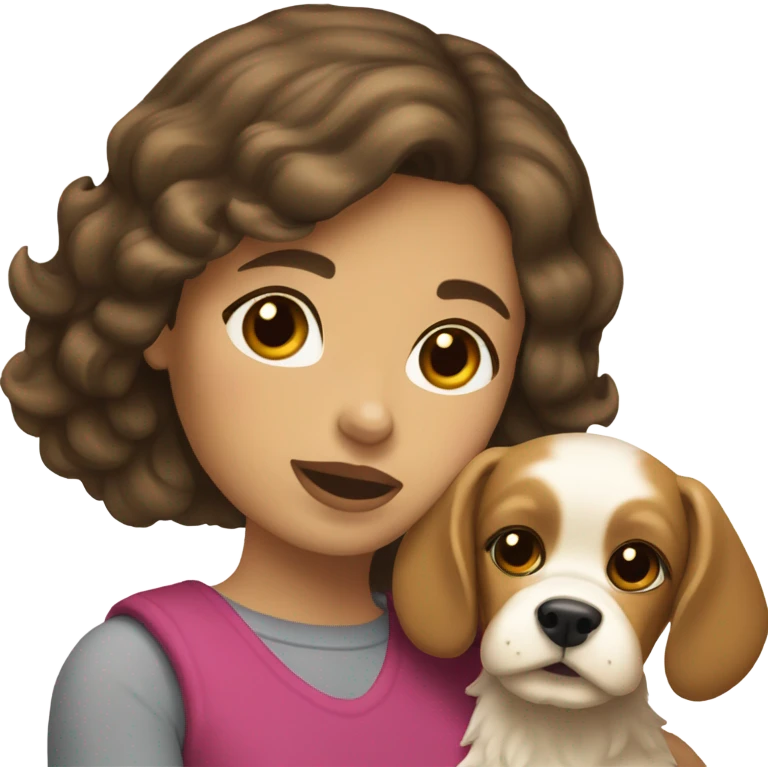 brunette girl short hair with blonde cocker spaniele emoji