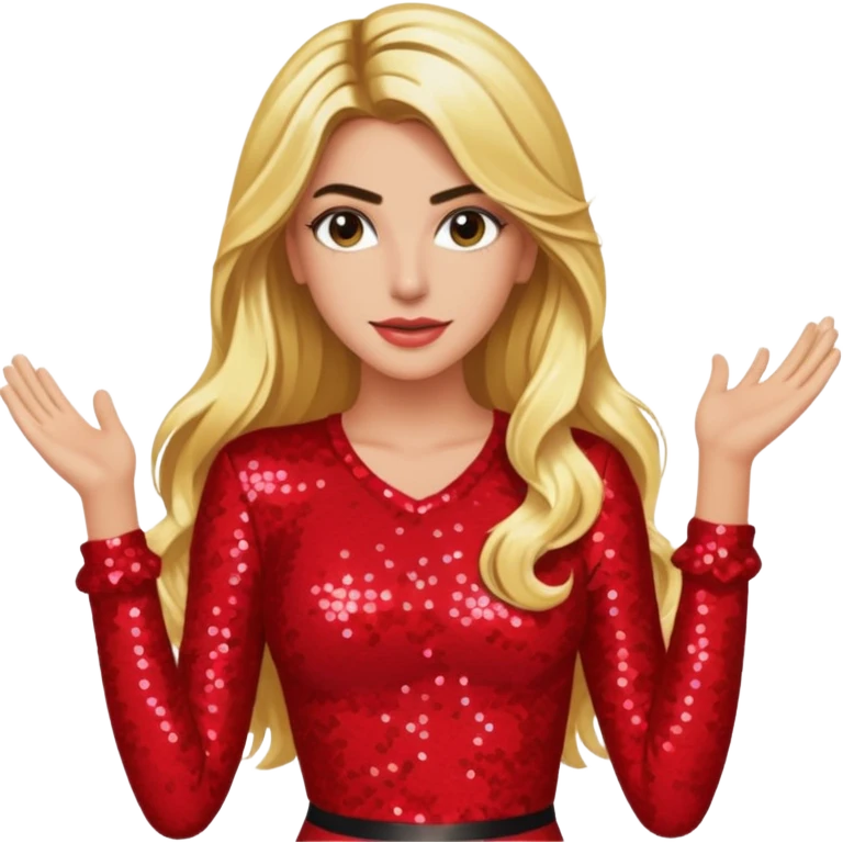 Lele Pons with long blonde hair, red sequin outfit emoji