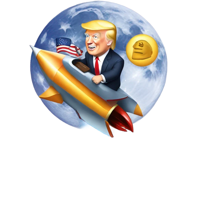 My riding a rocket ship going to the moon with $TRUMP on the side of the rocket emoji