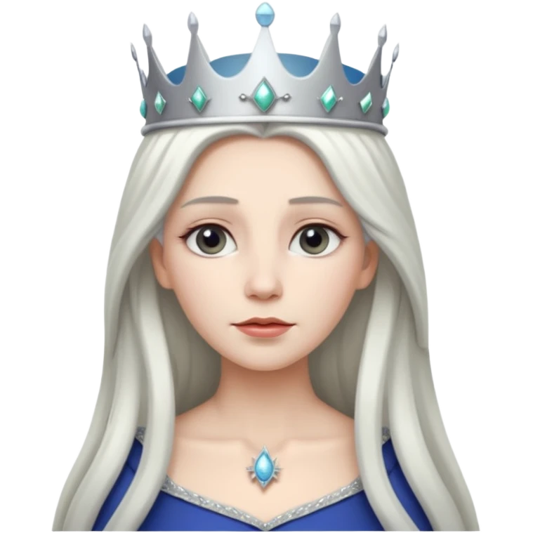White silver Long Haired Women, Queen with crown — soft expression, moonlight tone emoji