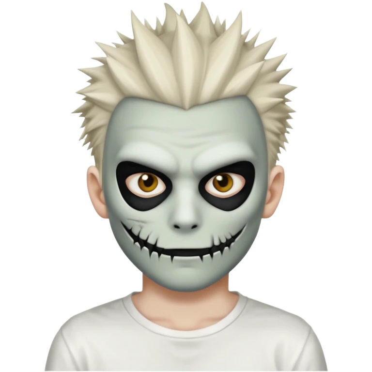 zombie boy with spiky emo hair and white shirt emoji and he wears an anonymous mask emoji