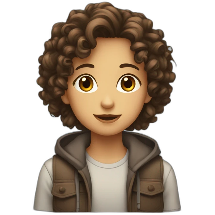 A 12 years Old girl with curly brown hair brown eyes talking to a brown 12 years old boys emoji