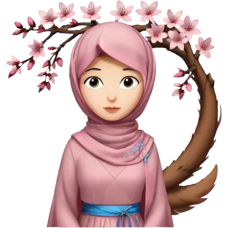 Turkish beautiful finish Konya girl blue eyes with hijab and long tail cherry blossom design dress emoji