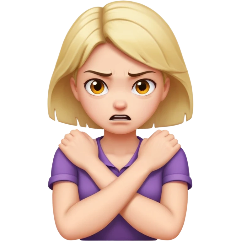 angry girl with arms crossed and her hands grabbing her neck emoji