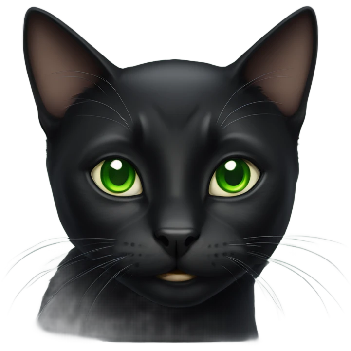 Realistic happy black cat with green eyes emoji