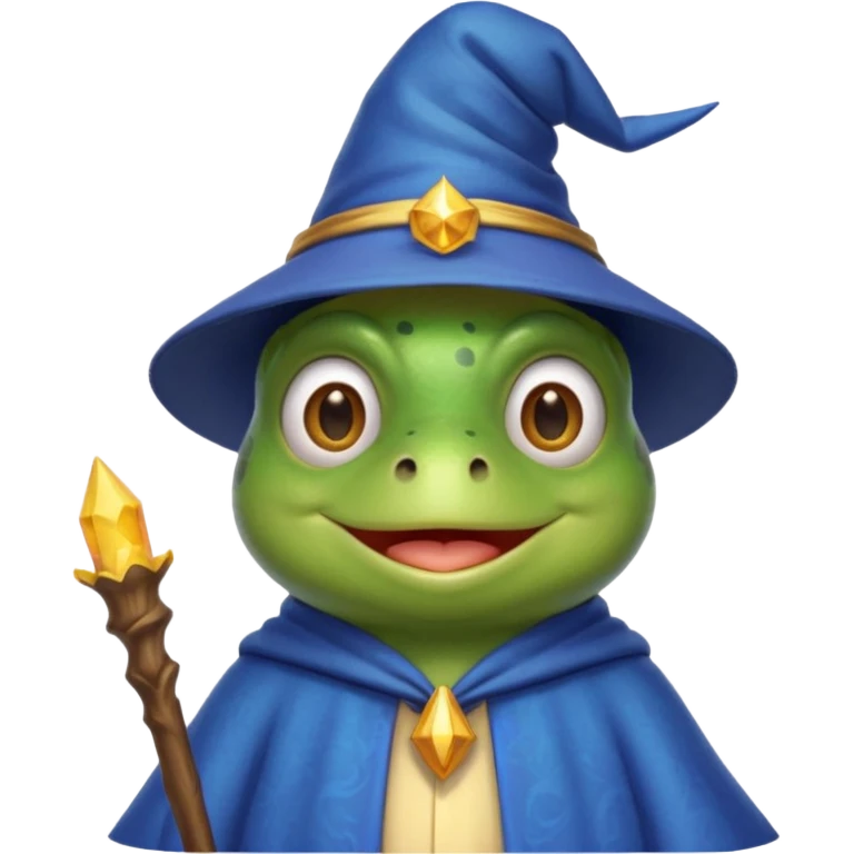 create a peepo the frog emoji that is a wizard like this one called zabuzard but kabukard instead give it a wizard hat and a blue shirt like always give it a good smile emoji