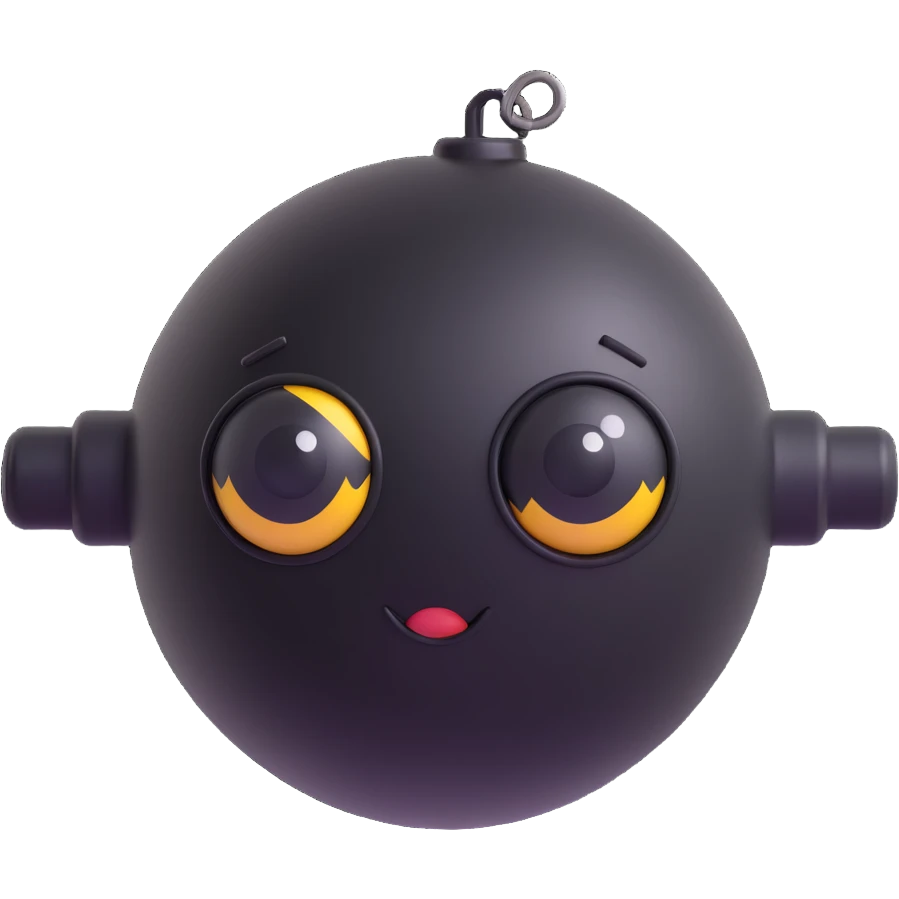 black bomb 3D emoji style with cartoon eyes emoji