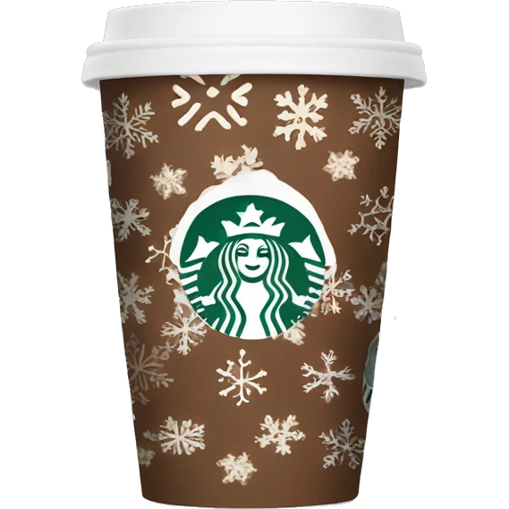 brown starbucks cup with winter pattern emoji