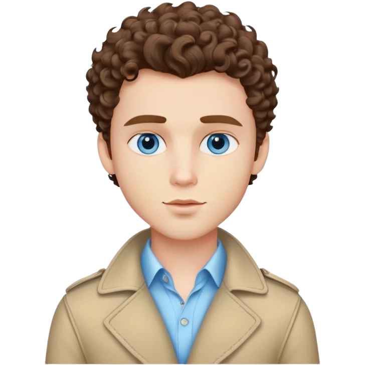 pretty handsome bratz man, short curly brown hair, blue eyes, pale skin, defined jawline emoji