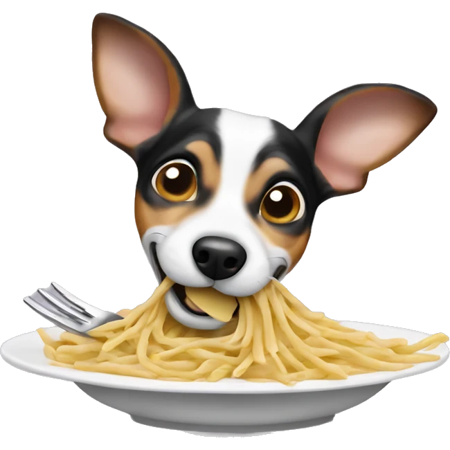 Rat terrier eating pasta on a fork  emoji