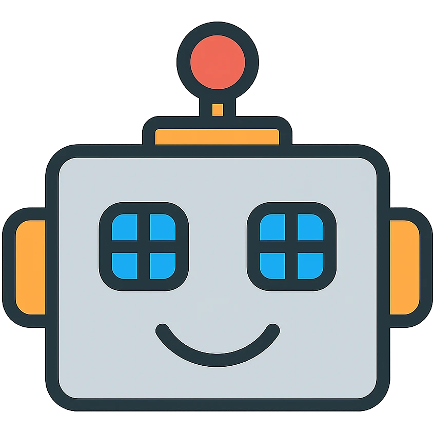 friendly robot emoji, metallic face, digital eyes emoji