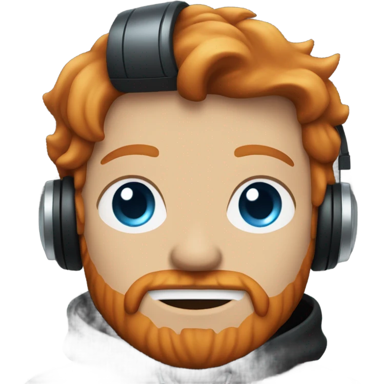 Ginger man with a blue eye and a black and red eye and ginger beard in black hoodie and with headphones on emoji