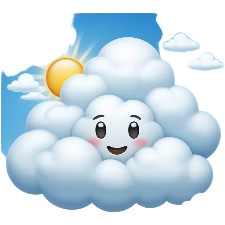 Cinematic Realistic Cumulus Emoji, Big and puffy, with cotton-like clouds floating in the clear blue sky. The rounded tops of the clouds glow with the light of the sun, while their soft, white texture adds a sense of calm and spaciousness. Soft glowing outline, capturing the essence of warmth, comfort, and peaceful skies in a perfect cumulus cloud! emoji