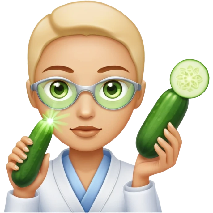 Spa person with cucumber eyes shooting laser beams emoji