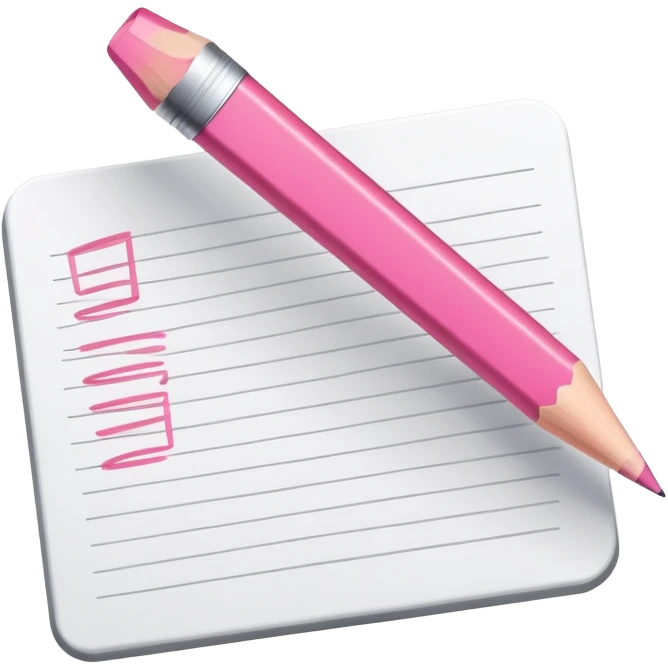 The hand writes with a pink pencil emoji
