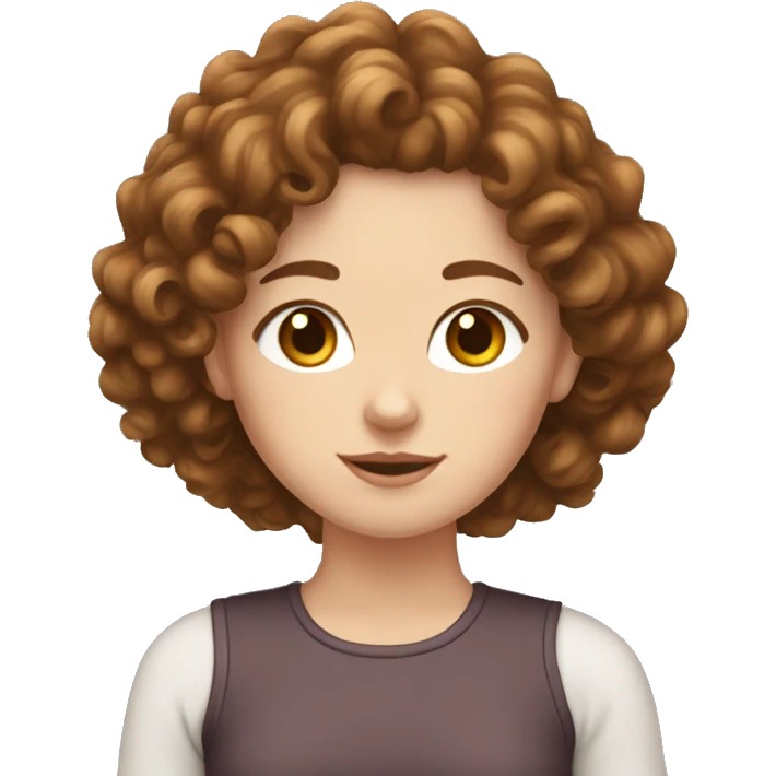 White girl with curly brown hair holding a cat emoji
