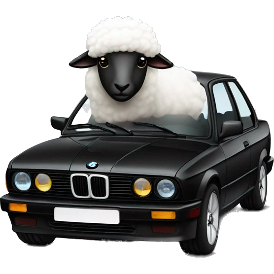 little sheep and black car bmw e30 emoji