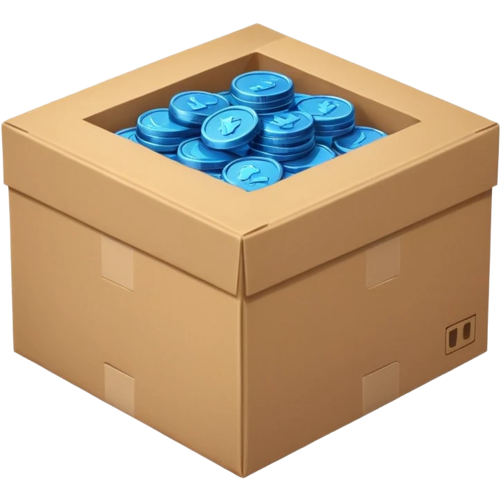 blue coins in a cardboard package emoji