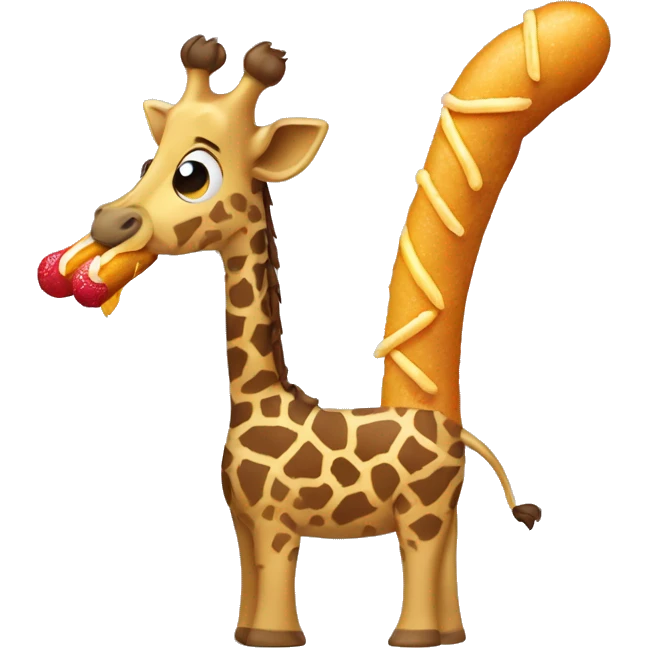 Giraffe in swim trunks eating a corndog emoji