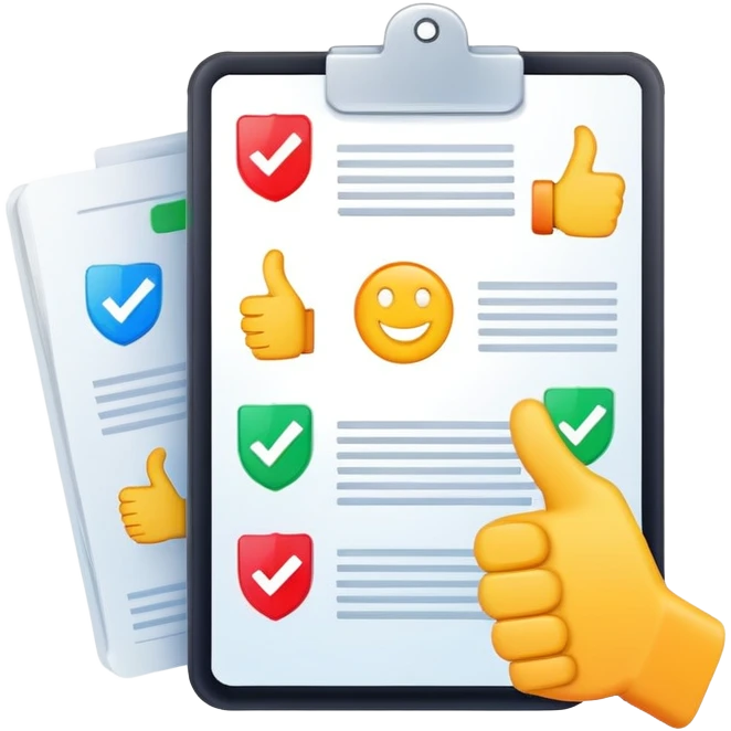 Ads policy document with thumbs up and check marks, showing approval emoji