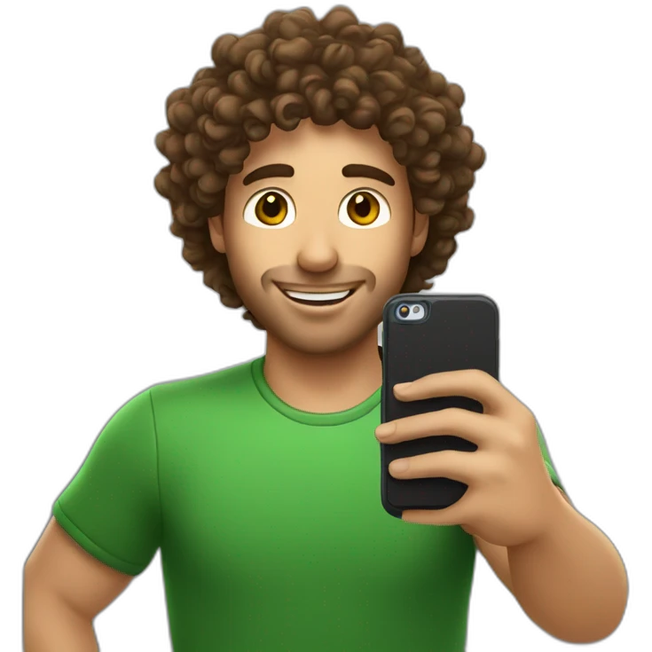 man taking selfie, curly brown hair, brazilin  emoji