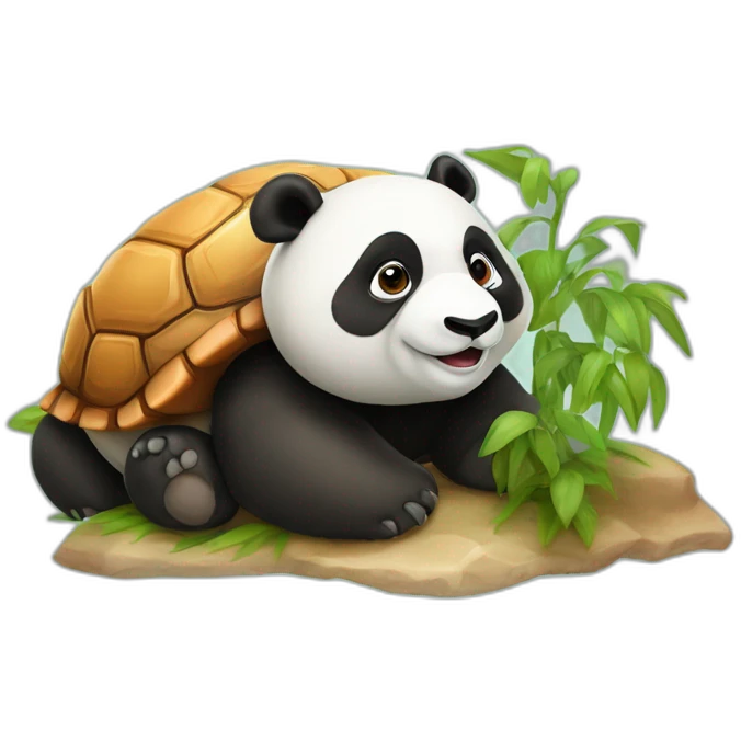 Un panda roux sur un tortue emoji