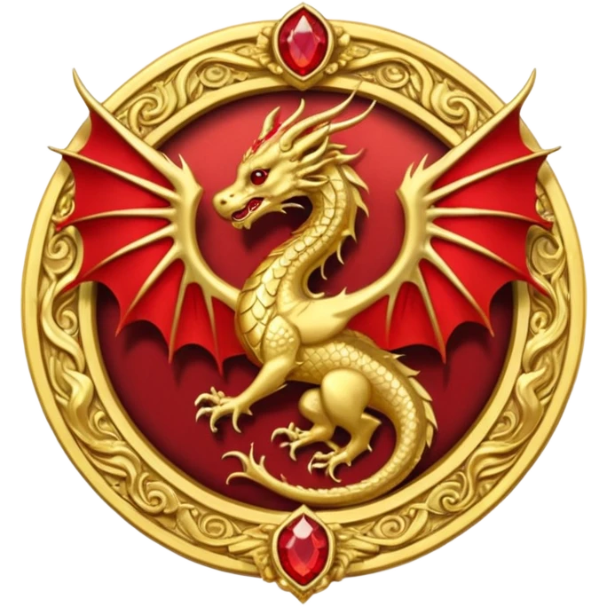 Golden Dragon with wings crest/brosch in a circle with red gems emoji
