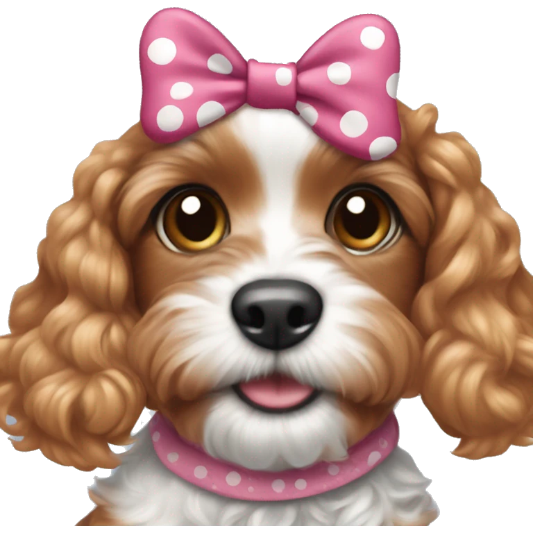 Ruby cavapoo puppy wearing Minnie mouse ears emoji