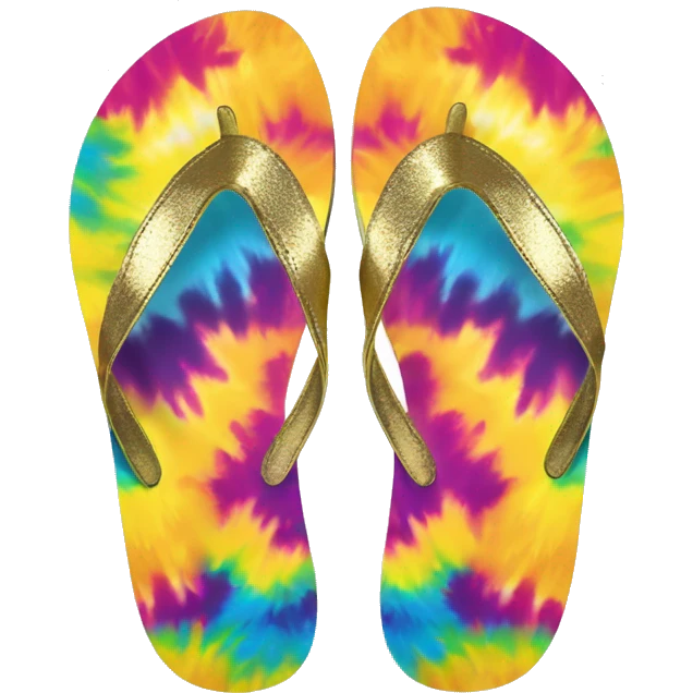 Realistic metallic gold and tie dye pair of summer flip flops isolated. emoji