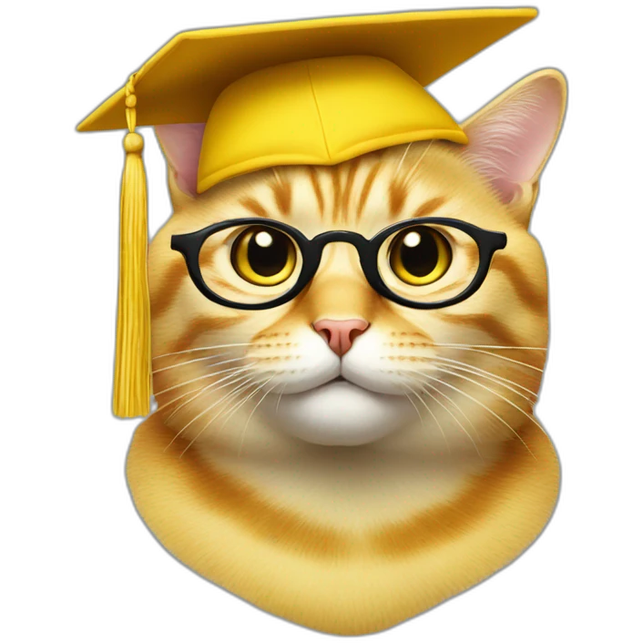 yellow-emoji-cat-head-with-glasses-and-with-mortarboard-on-its-head emoji