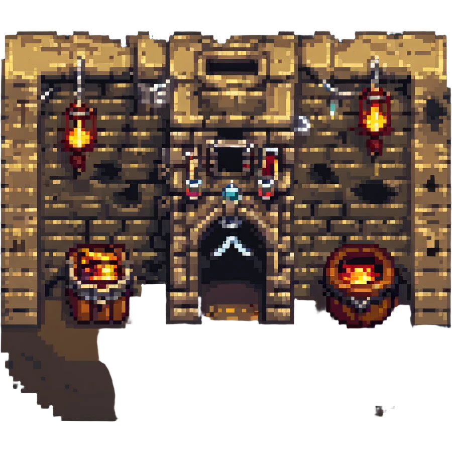dungeon level with torches and treasure chests in pixel art style emoji