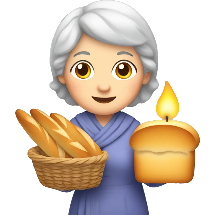 Granny with candle, bread and wheat emoji