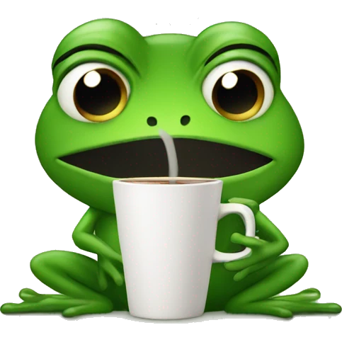 A sad cute froggy drinks coffee emoji