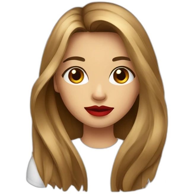 long hair brown eyes red lipstick white t-shirt emoji