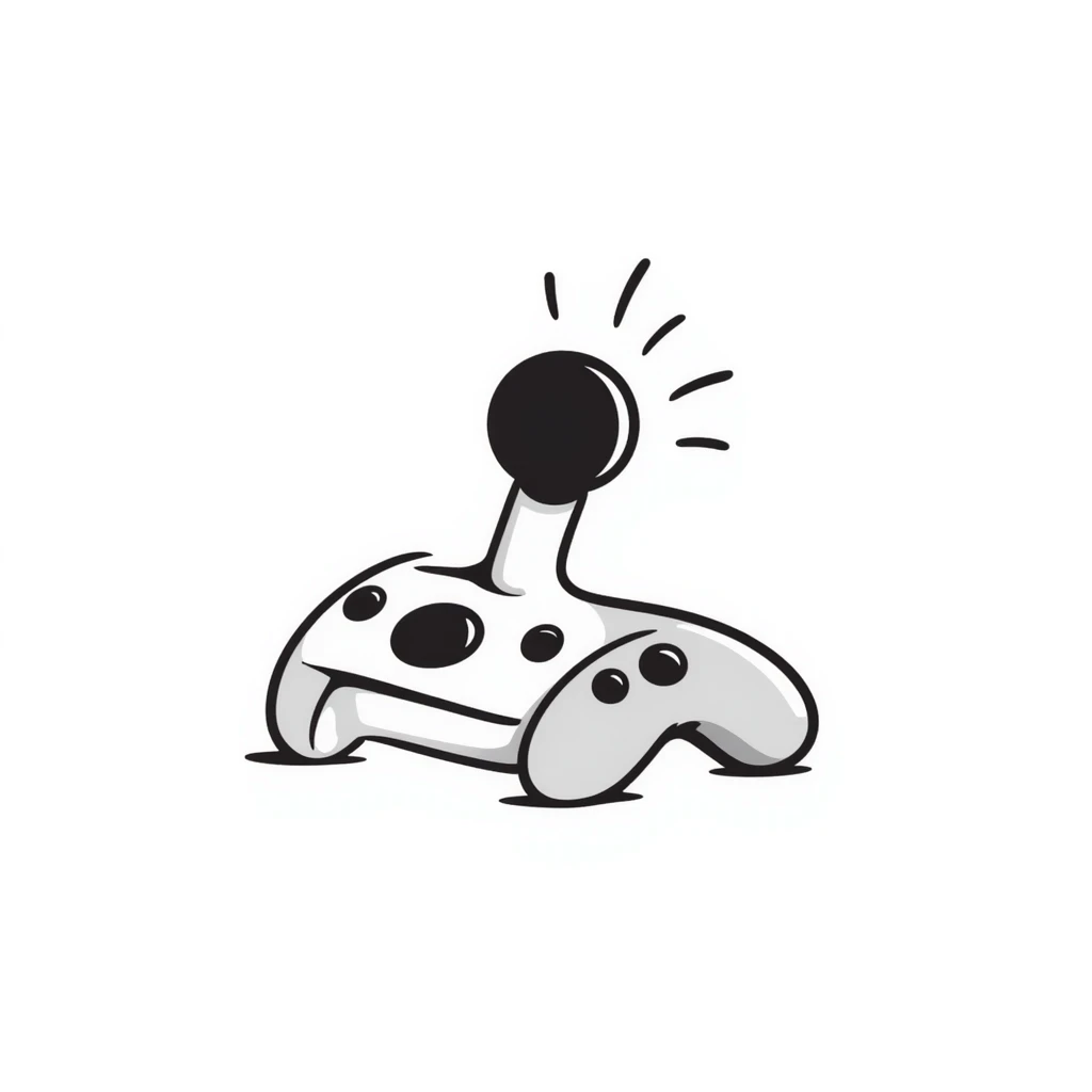 A hand-drawn sketch of a joystick controller with action lines emoji