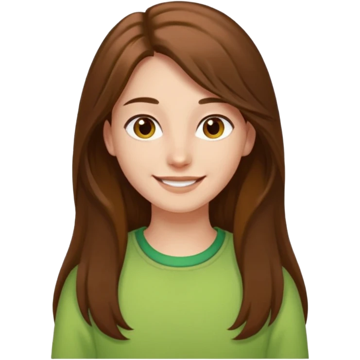 

"You have long brown hair that frames your face beautifully. Your skin is fair, giving you a fresh and youthful appearance. You have a warm smile that lights up your features. Your style is casual and comfortable, often wearing soft colors like light green that complement your look."

 emoji