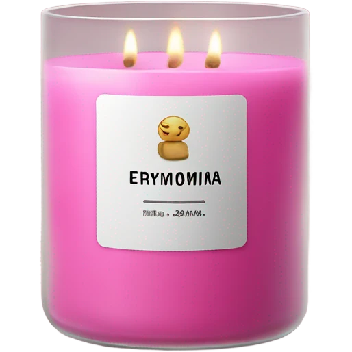A pink candle in a glass with a white sticker and the inscription eryomina candle emoji