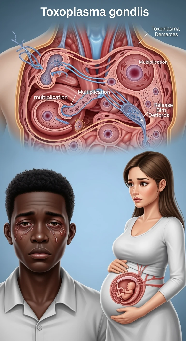 Toxoplasma gondii, infetta uomo immunodepresso e donne incinta. Causando gravi problemi emoji