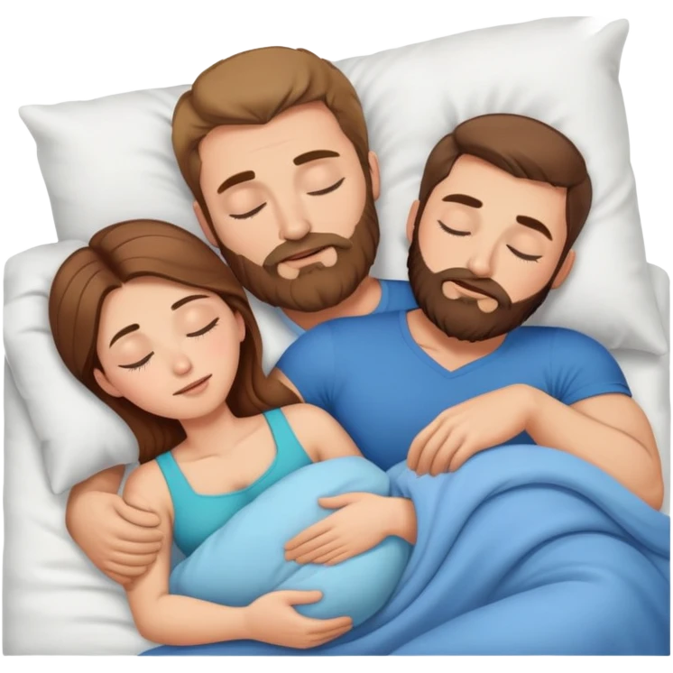 caucasian light brown hair muscular man with beard sleeping with a Caucasian brunette woman  emoji