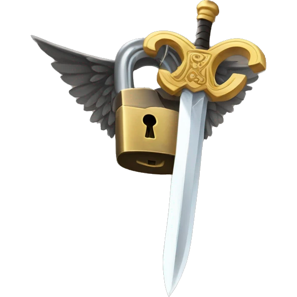 a lock with wings and arms holding a sword, the lock is holding a sword, big lock emoji