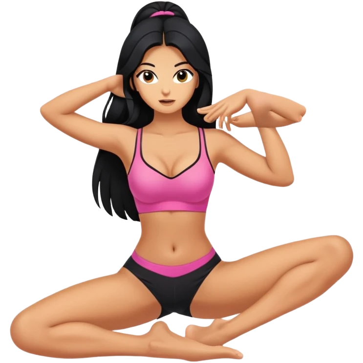 woman with bra, tanned long black hair, doing splits emoji