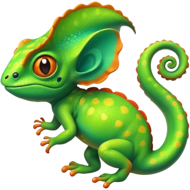 exotic chameleon character, vibrant colors, curled tail, cute style, 3D cartoon, mobile game icon style, clean background, no text, no watermark
 emoji