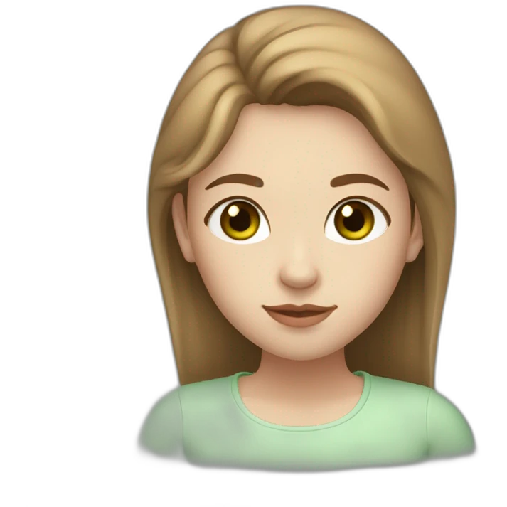 18-year-old Argentine girl with white skin. Medium green eyes. Light brown hair in the shape of a heart on the forehead. rounded face emoji