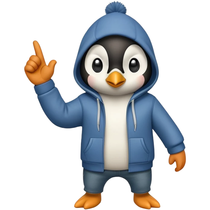 determined anthropomorphised penguin in a hoodie and jeans with fist raised, dynamic action emoji