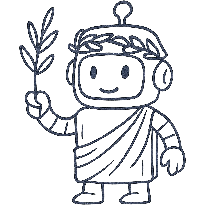 hand-drawn outline of a Greek chatbot holding an olive branch emoji