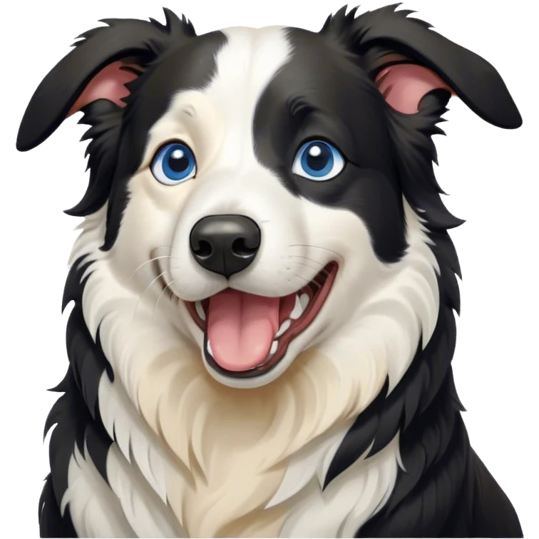 Cinematic Cute Yawning Black and White Border Collie Portrait Emoji, Head tilted slightly with a dramatic, wide-open yawn, showcasing a smooth black and white coat, floppy ears slightly drooping, round blue eyes barely open in drowsy contentment, Simplified yet irresistibly adorable features, highly detailed, glowing with a soft, cozy glow, high shine, relaxed yet alert, stylized with a touch of whimsy, bright and endearing, soft glowing outline, capturing the essence of a sleepy yet spirited herder, so drowsy it feels like it could stretch right out of the screen and curl up for a nap! emoji