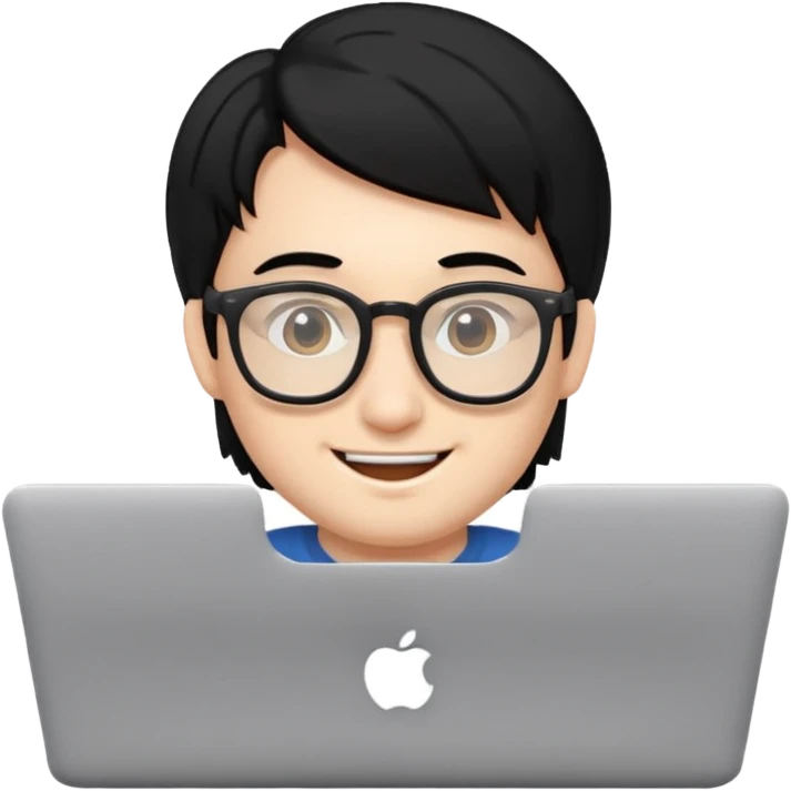 make an emoji of a happy malenerd  black hair developer behind laptop emoji