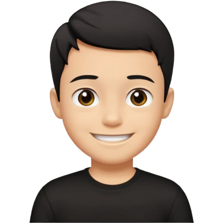 a boy wearing black t-shirt, has black short hair and no glasses, smiling brightly emoji