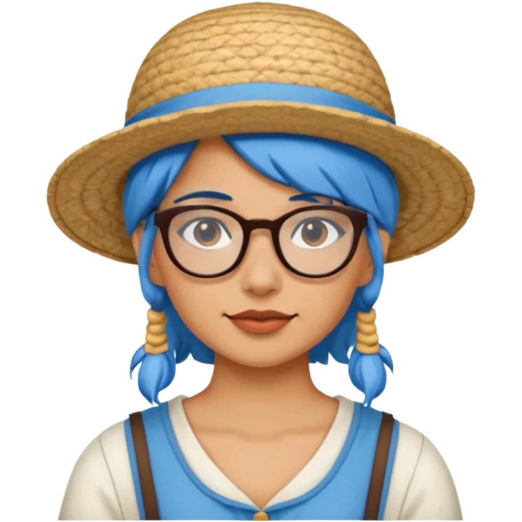 woman glassess, fat venice gondolier with iconic hat and blue hair woman emoji